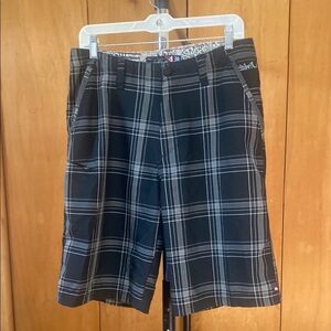 Quiksilver Shorts Plaid Black Logo Skater Y2K Size 30
